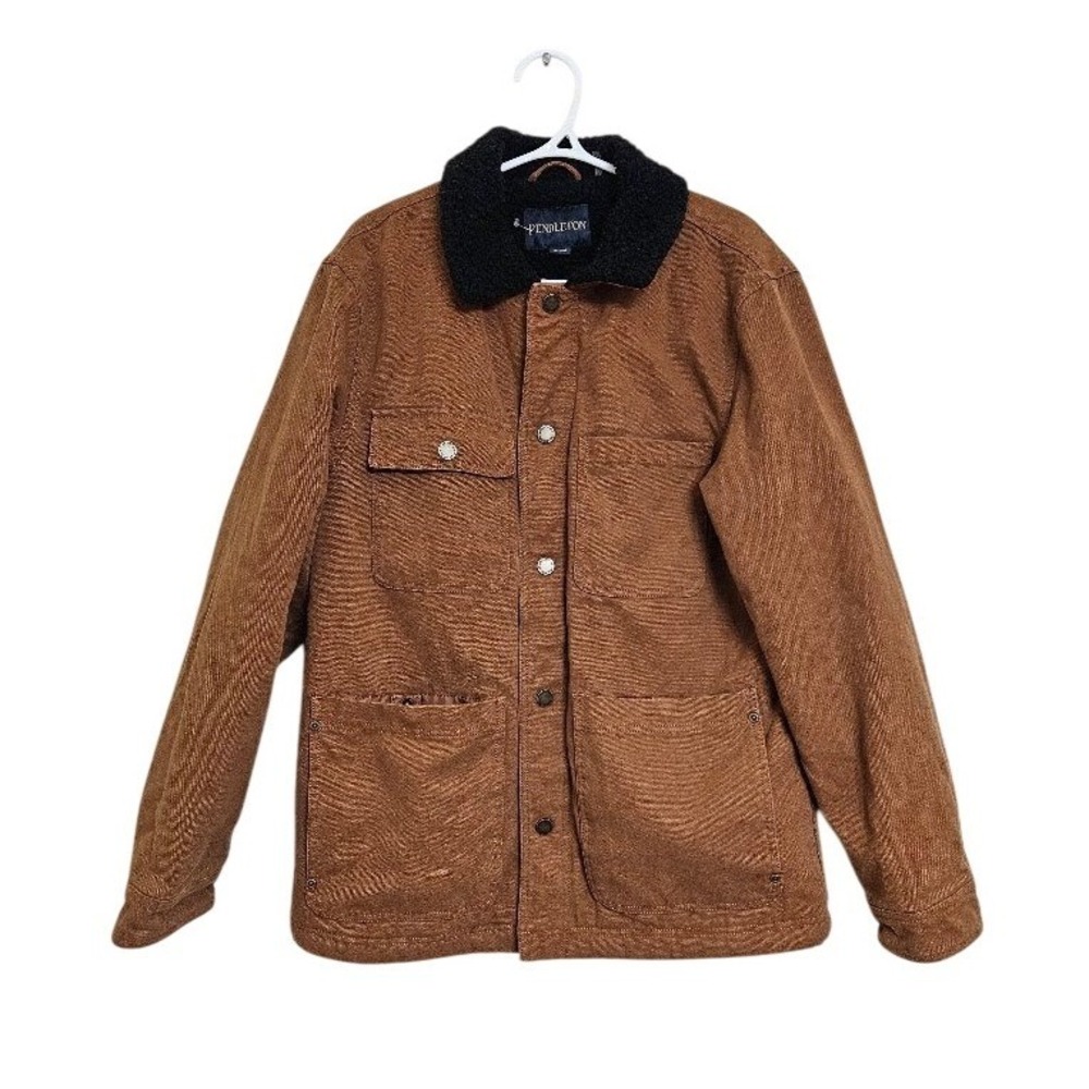 Pendleton Dry Goods Mens Brown Canvas Sherpa Lined Chore Jacket Coat Medium